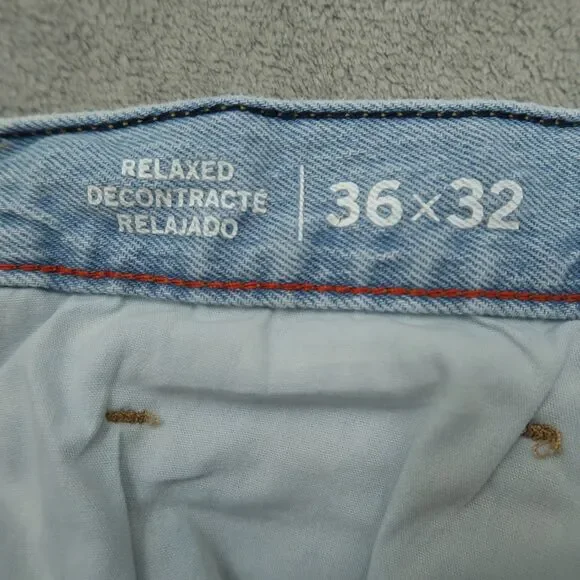 Tommy Jeans Mens Size 36x32 Blue Relaxed Straight Stretch Light Wash Distressed - Picture 9 of 16